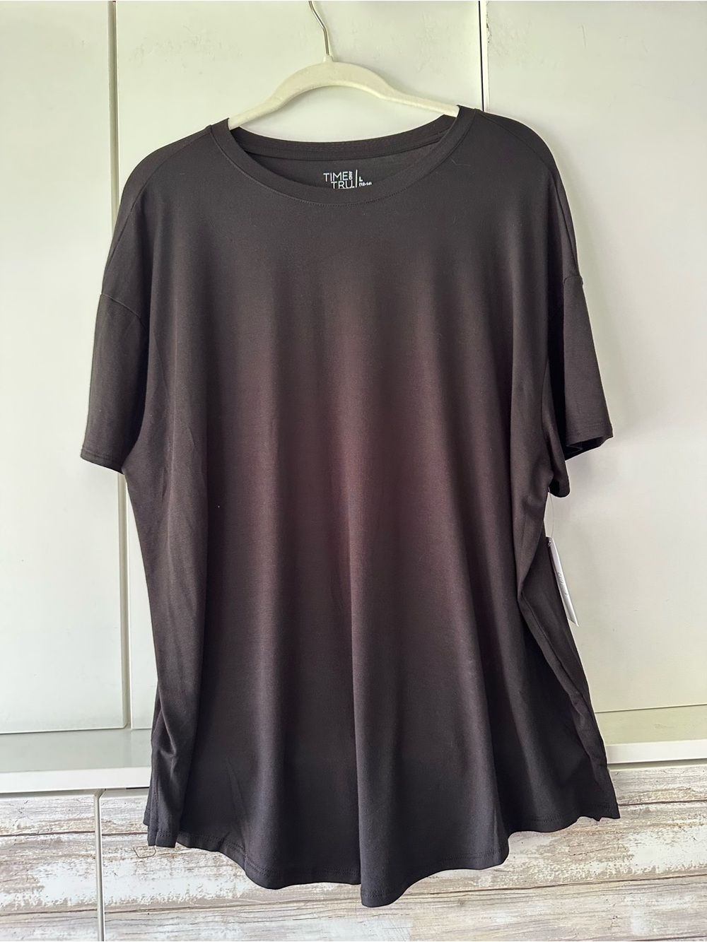 🖤 NWT Time and Tru Black Tunic Tee Size L 12/14 Short Sleeve Modal Top